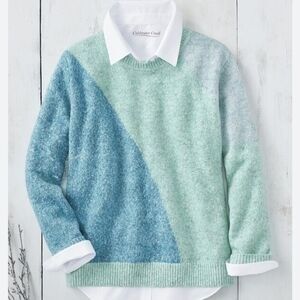 Coldwater Creek Blue and Light Green Crewneck Sweater, Sz. XL